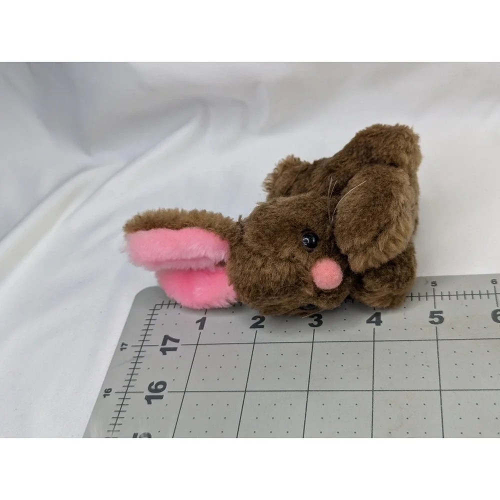 Russ Brown Mini Rabbit Plush 4 Inch Pink Ears Lot‎ of 2 Stuffed Animal Toy